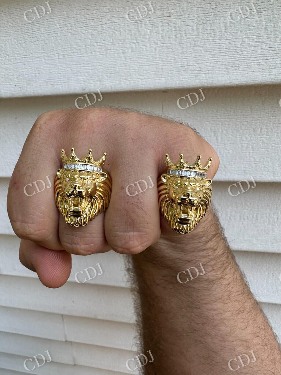 Lion Moissanite Baguette Crown Mens Ring  customdiamjewel   