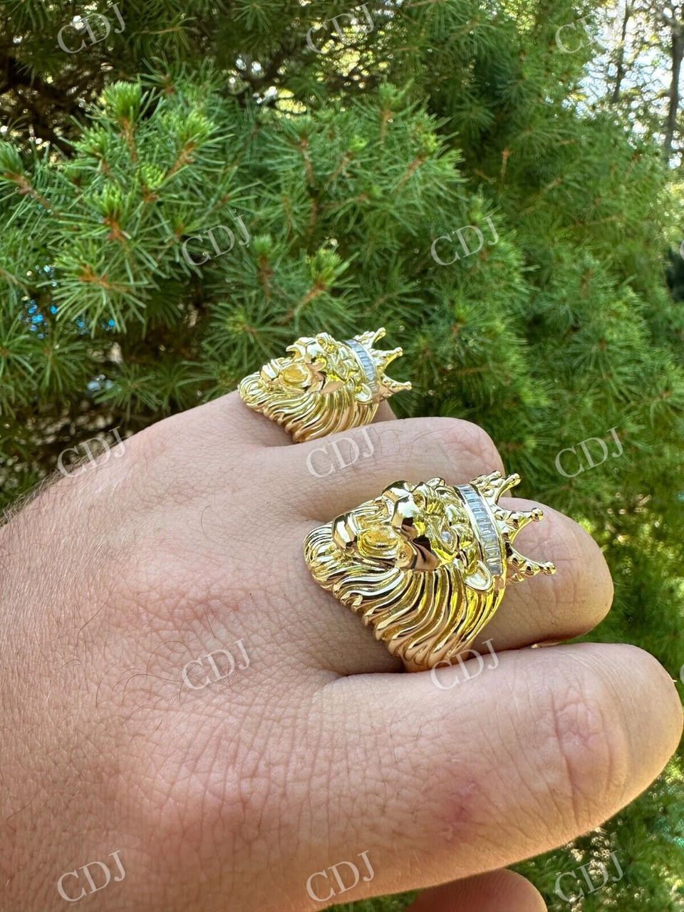Lion Moissanite Baguette Crown Mens Ring  customdiamjewel   