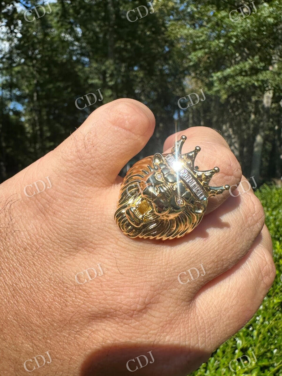 Lion Moissanite Baguette Crown Mens Ring  customdiamjewel   