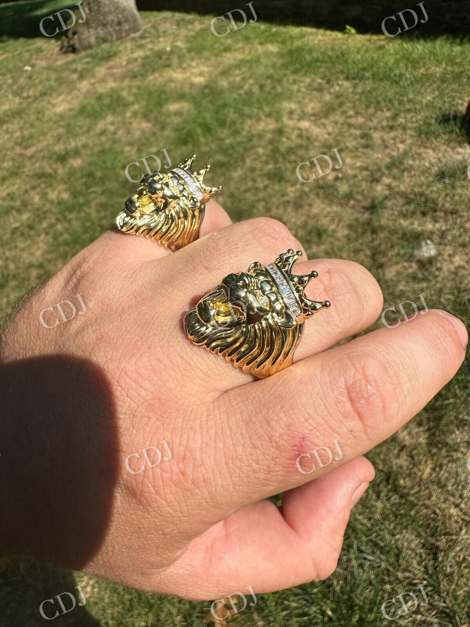 Lion Moissanite Baguette Crown Mens Ring  customdiamjewel   