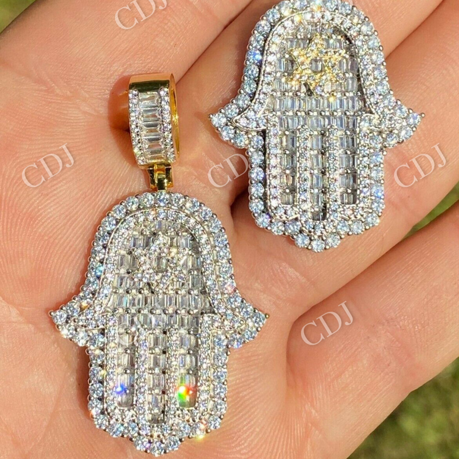 Hip Hop Hamsa Hand Star Of David Diamond Pendant  customdiamjewel   