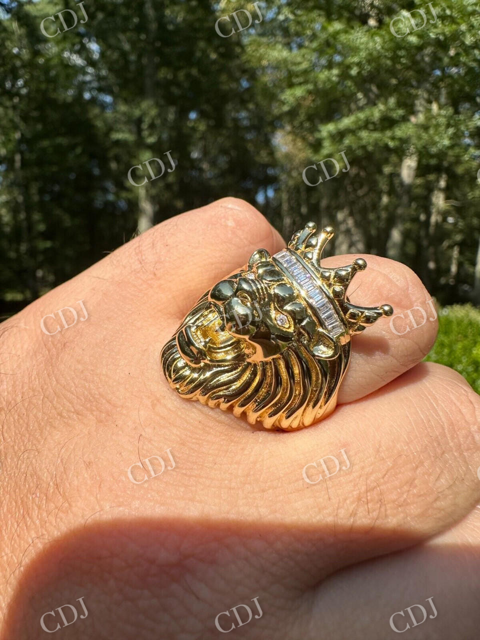 Lion Moissanite Baguette Crown Mens Ring  customdiamjewel   