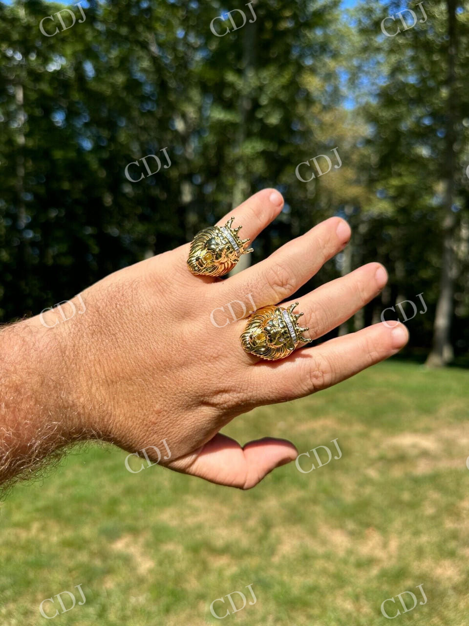Lion Moissanite Baguette Crown Mens Ring  customdiamjewel   