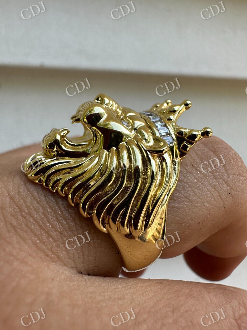 Lion Moissanite Baguette Crown Mens Ring  customdiamjewel   
