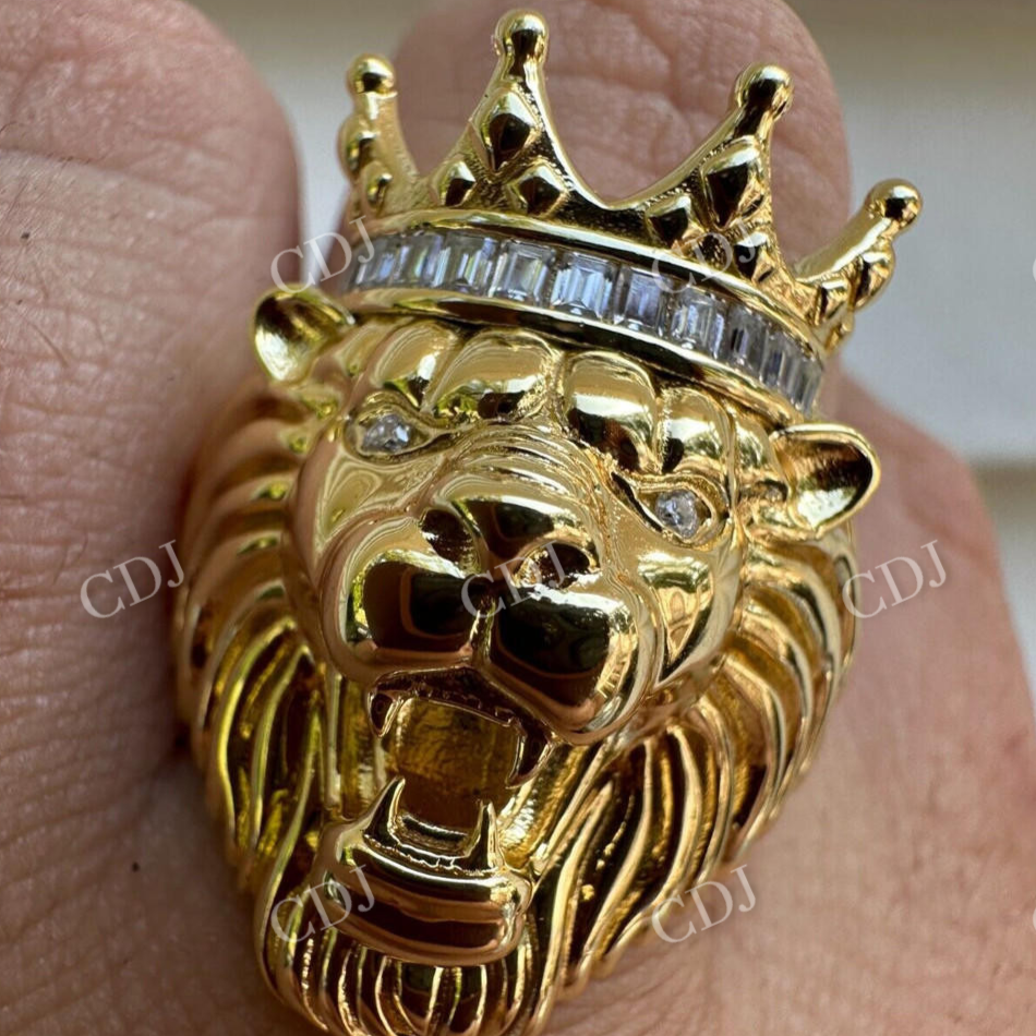 Lion Moissanite Baguette Crown Mens Ring  customdiamjewel   