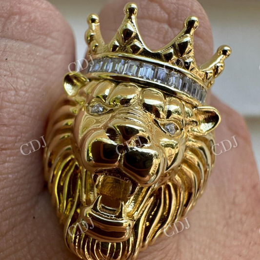 Lion Moissanite Baguette Crown Mens Ring  customdiamjewel   