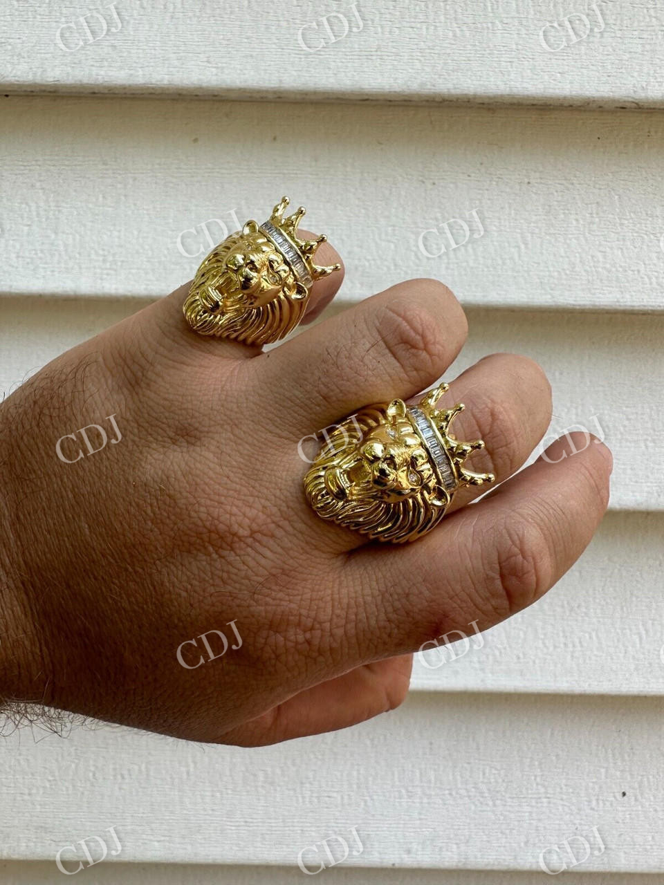 Lion Moissanite Baguette Crown Mens Ring  customdiamjewel   
