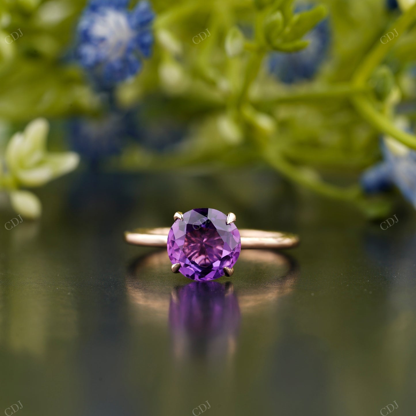 Purple Amethyst Minimalist Solitaire Ring customdiamjewel