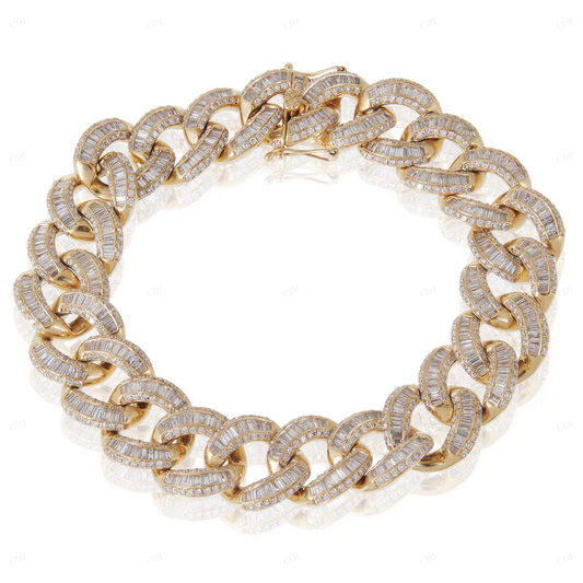 Baguette Cut VVS Moissanite Cuban Link Bracelet CustomDiamJewel