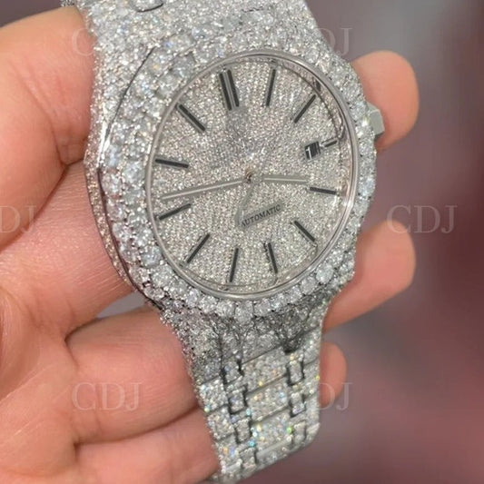 High Quality Luxury Men VVS Moissanite Watches Luxury Stainless Steel Mechanical Bling Watches Mechanical Movement Wrist Watch  customdiamjewel   