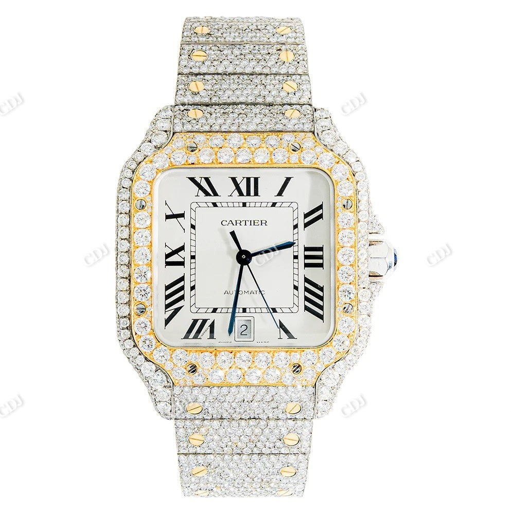 Cartier Santos Iced Out VVS Moissanite Watch customdiamjewel
