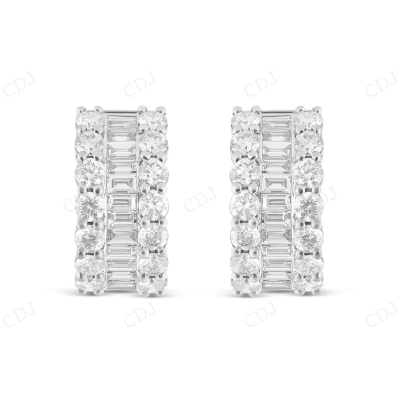 Baguette And Round Diamond Huggie Earrings Stud earrings CustomDiamJewel