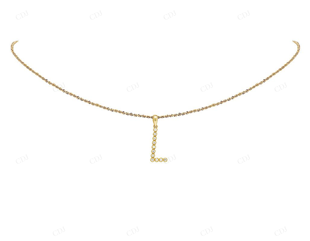 1" 0.16 CT Unisex 10K Gold Natural Diamond Initial "L" Pendant CustomDiamJewel