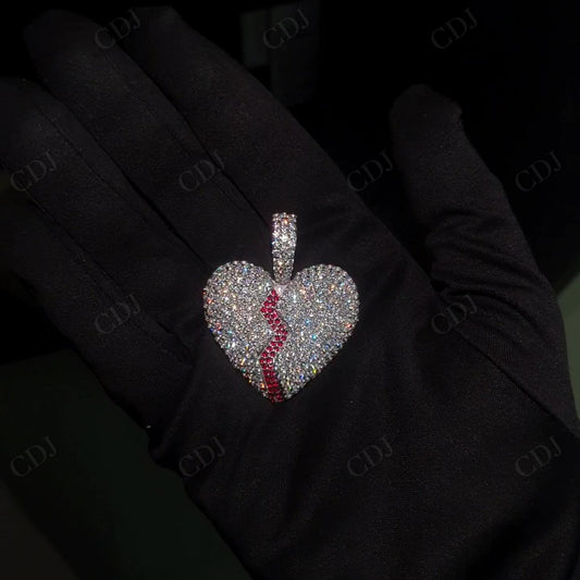 Broken Heart Moissanite Diamond Silver Pendant