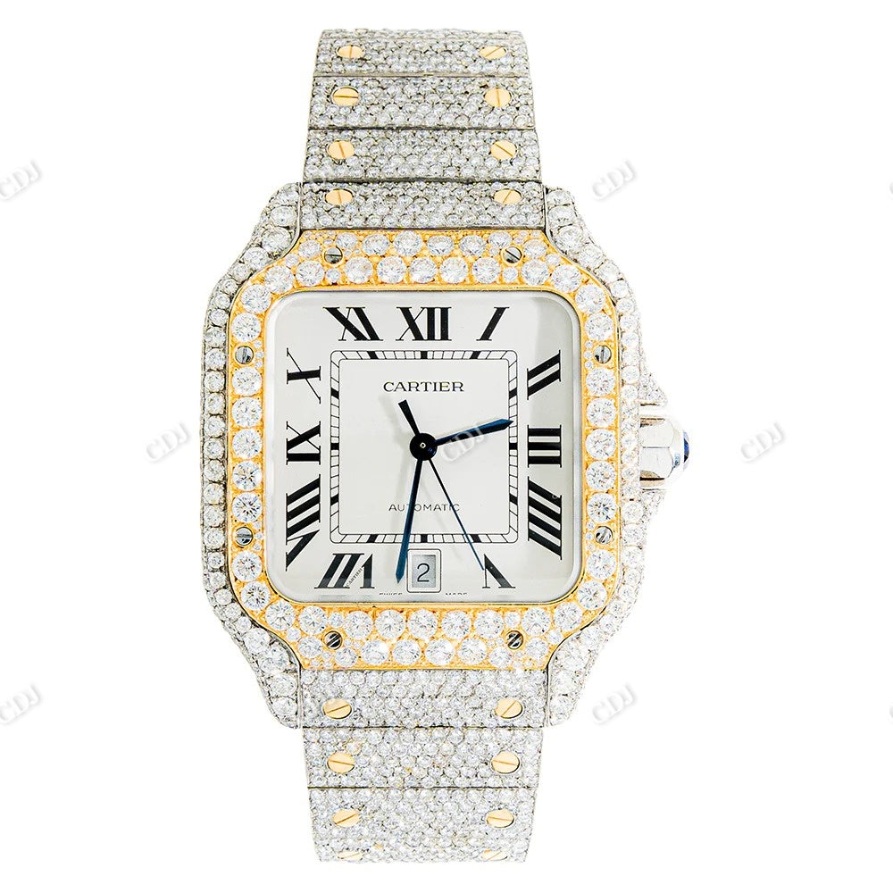 Cartier Santos Iced Out VVS Moissanite Watch customdiamjewel