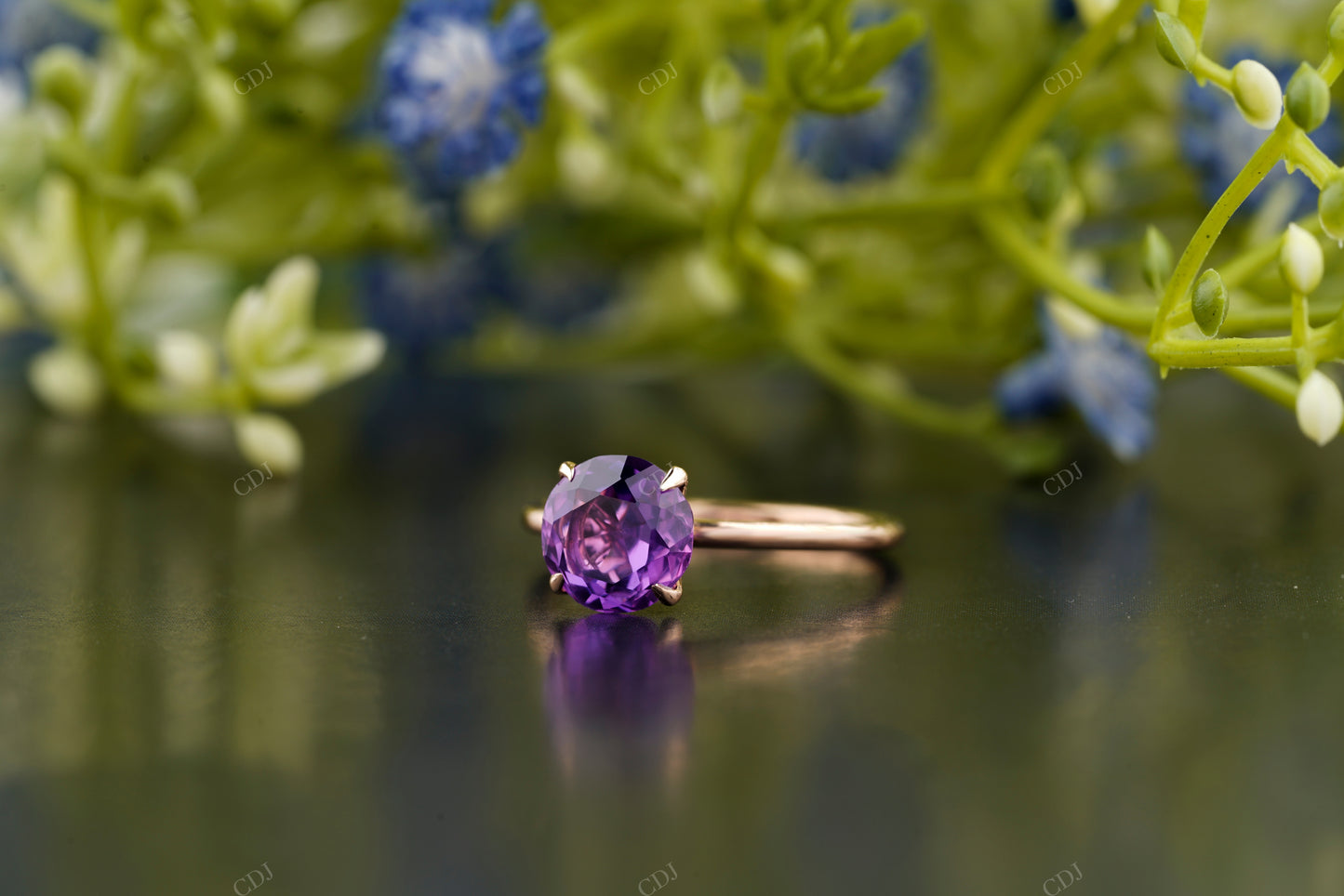 Purple Amethyst Minimalist Solitaire Ring customdiamjewel