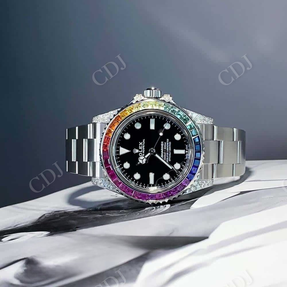 Automatic Movement Rainbow Bezel Diamond Rolex Watch customdiamjewel