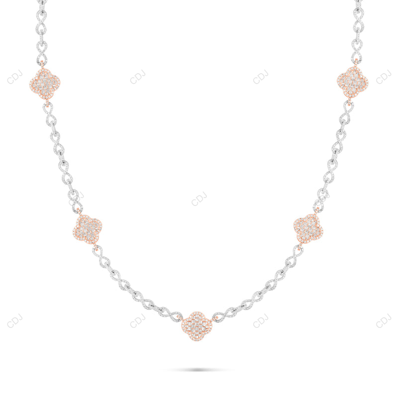Two Tone 925 Silver Moissanite Men Clover Chain CustomDiamJewel