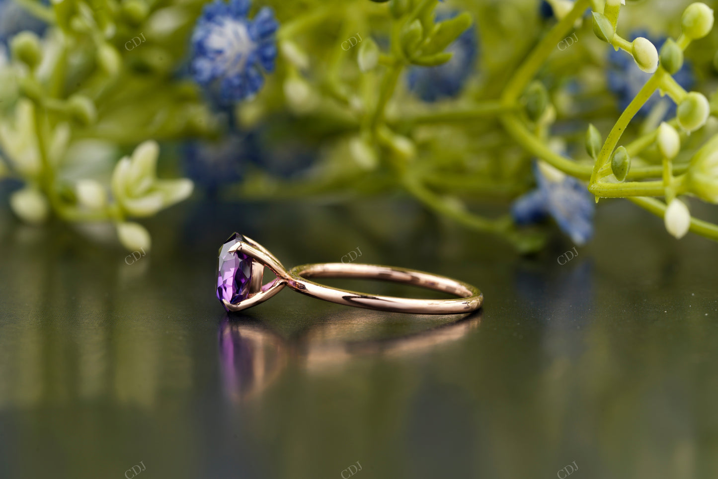 Purple Amethyst Minimalist Solitaire Ring customdiamjewel