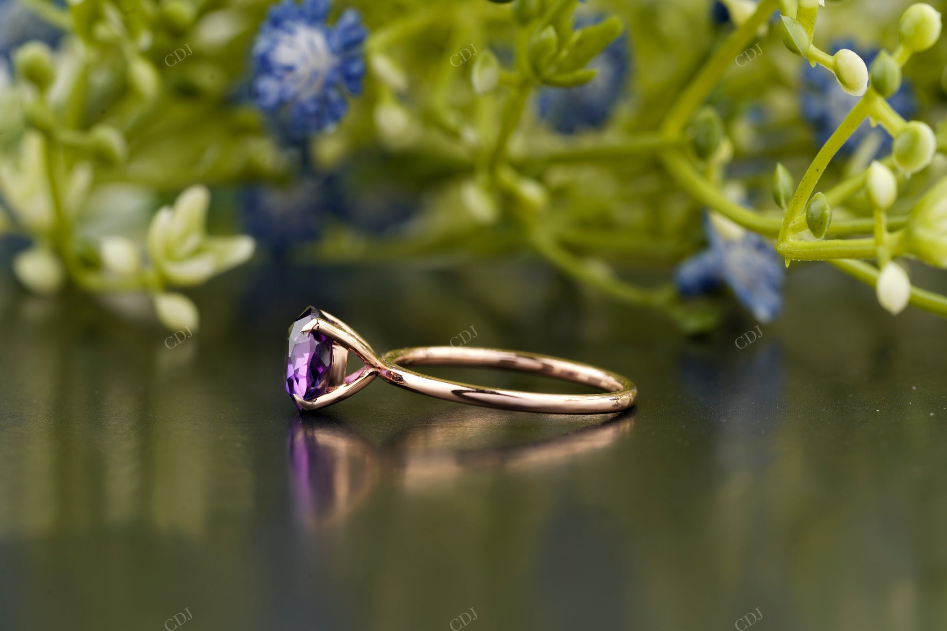 Purple Amethyst Minimalist Solitaire Ring customdiamjewel