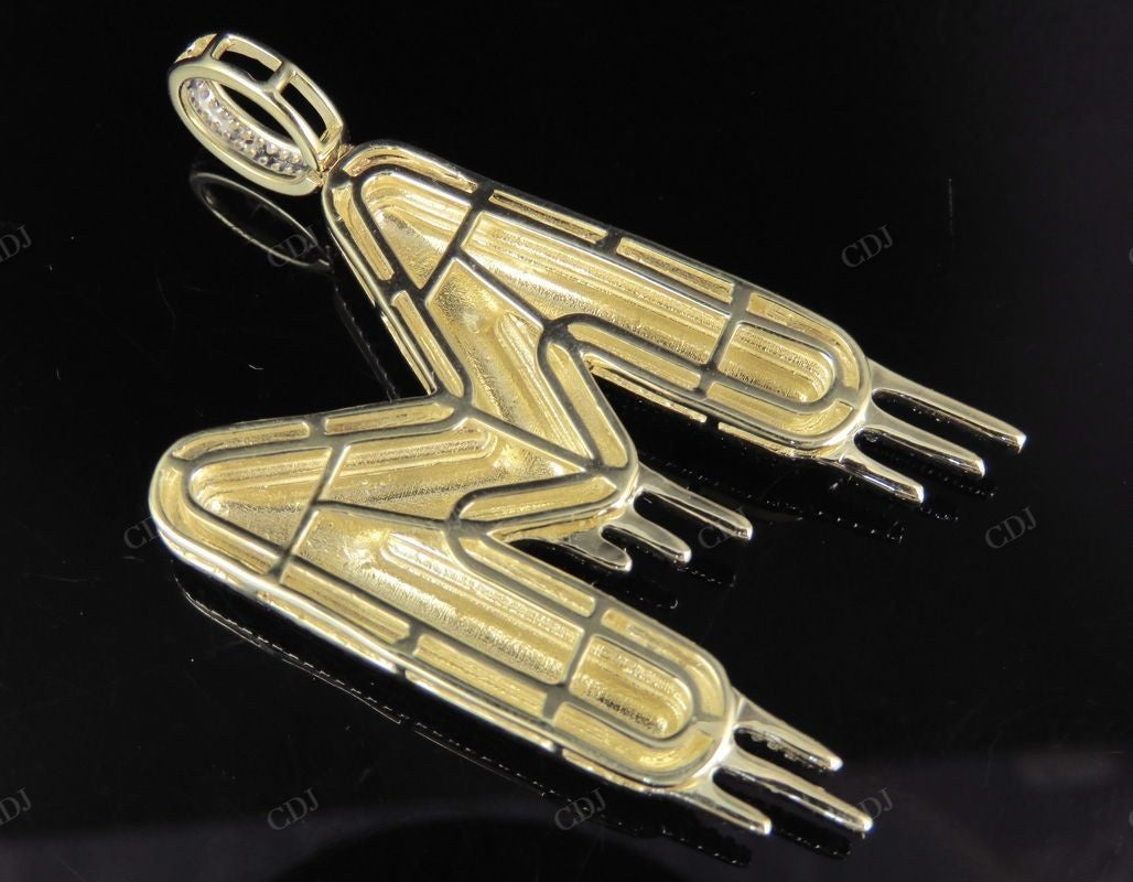2" 1.7 CTW Real Diamond 10K Solid Gold Letter 'M' Initial Drip Pendant CustomDiamJewel