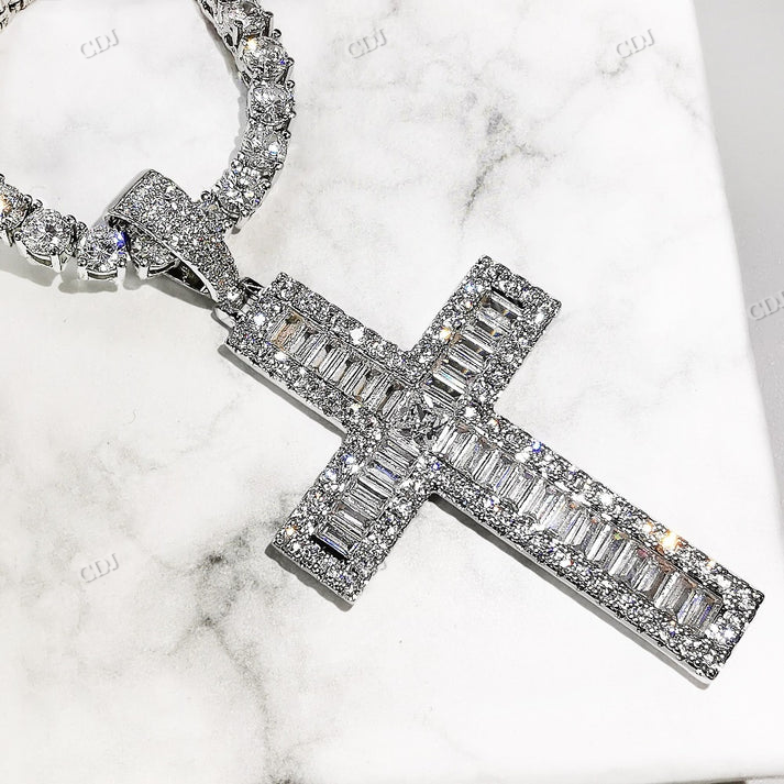 Baguette Moissanite Diamond Cross Pendant hip hop jewelry CustomDiamJewel