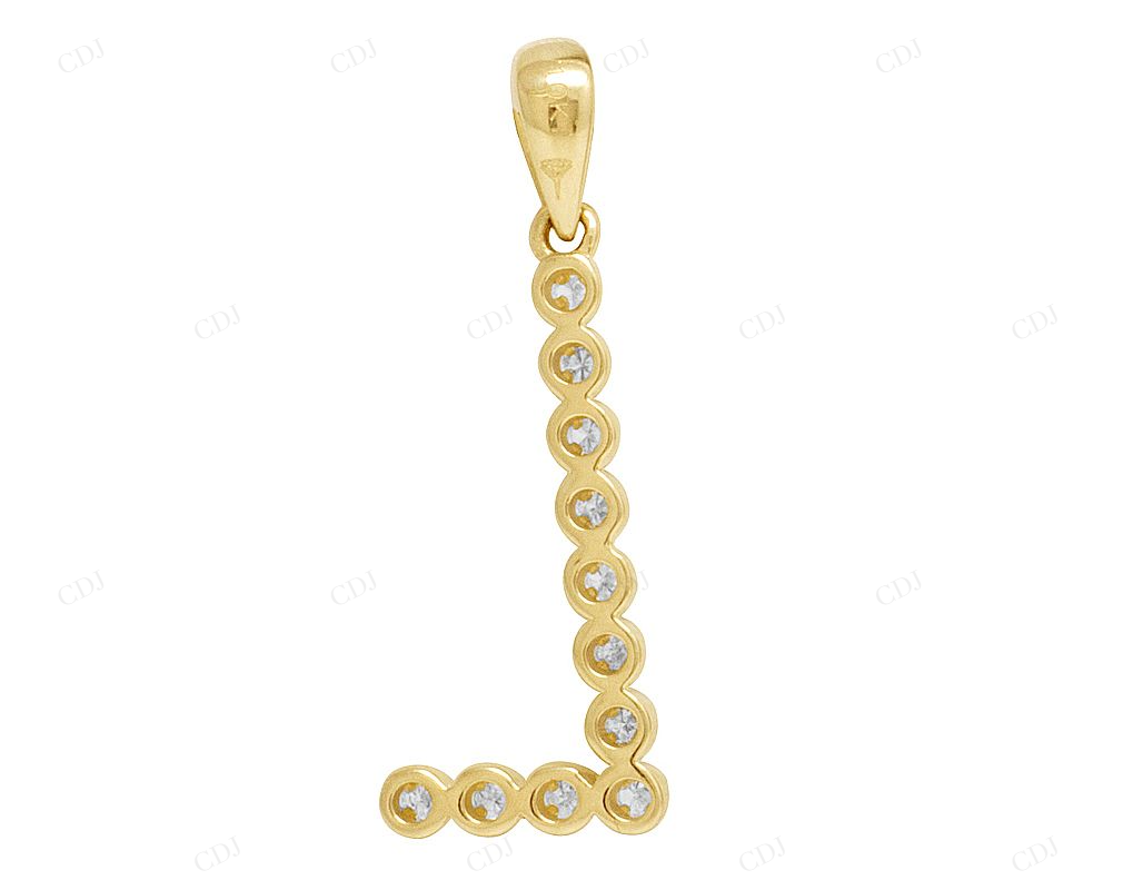 1" 0.16 CT Unisex 10K Gold Natural Diamond Initial "L" Pendant CustomDiamJewel