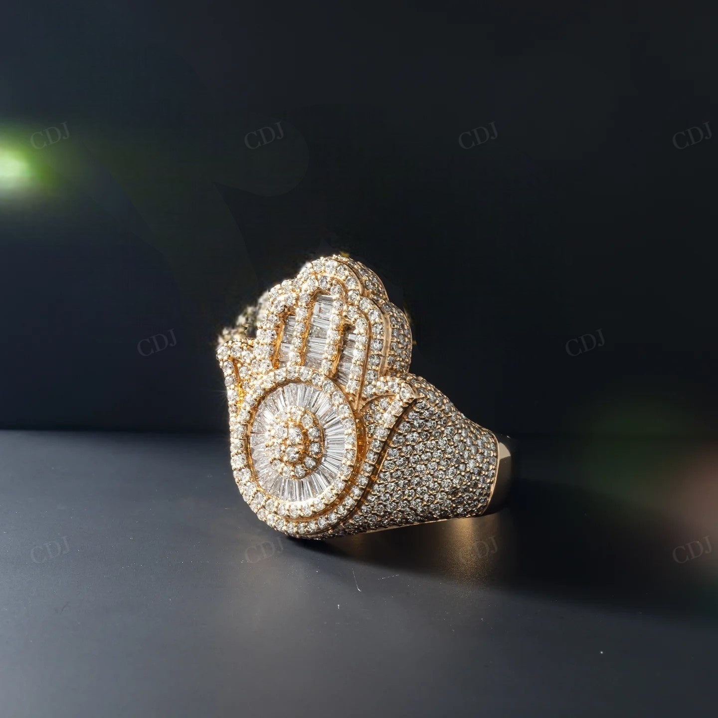 4.00 CTW Iced Out Silver Baguette Diamond Hamsa Ring hip hop ring customdiamjewel