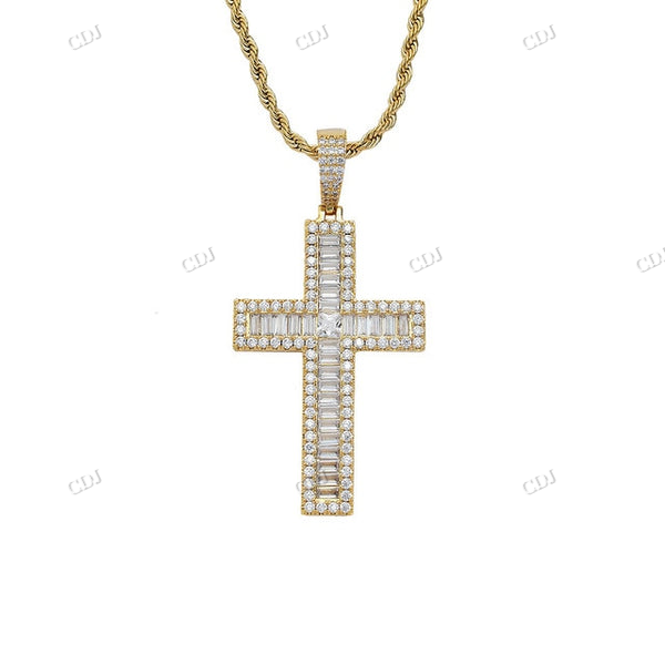 Baguette Moissanite Diamond Cross Pendant hip hop jewelry CustomDiamJewel