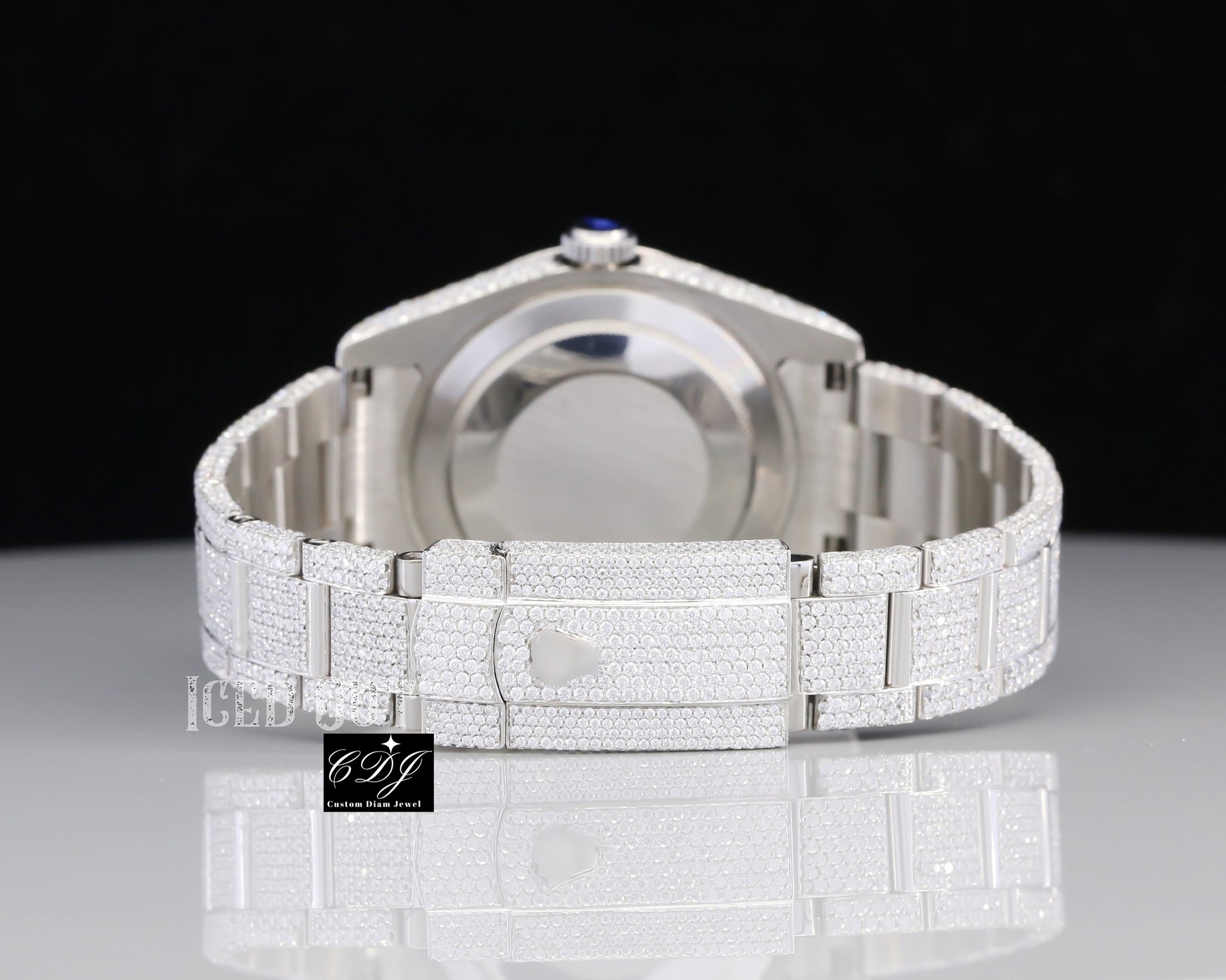 Full White Rolex Oyster Moissanite Studded Watch customdiamjewel