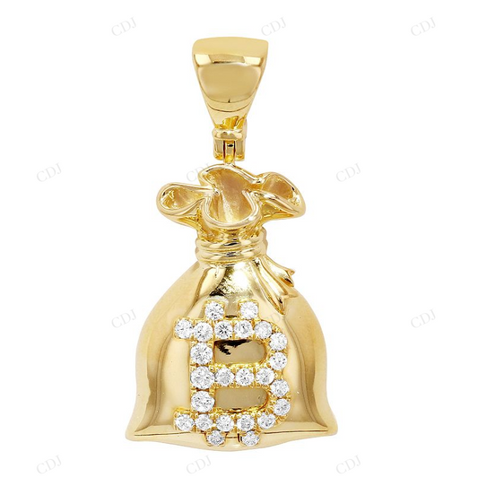 1.5 Inch Sterling Silver Moissanite Money Bag Pendant CustomDiamJewel