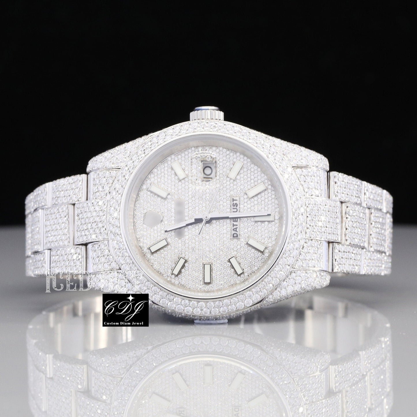 Custom Hip Hop Diamond Watch Stainless Steel Wrist Watch customdiamjewel