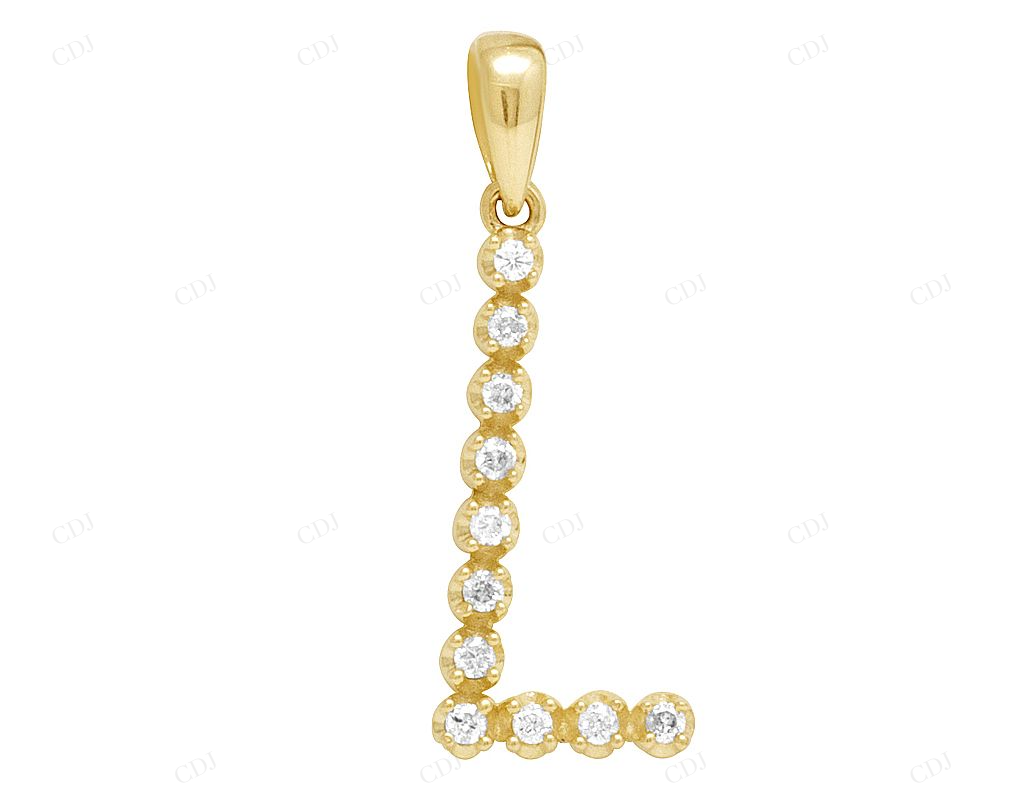 1" 0.16 CT Unisex 10K Gold Natural Diamond Initial "L" Pendant CustomDiamJewel