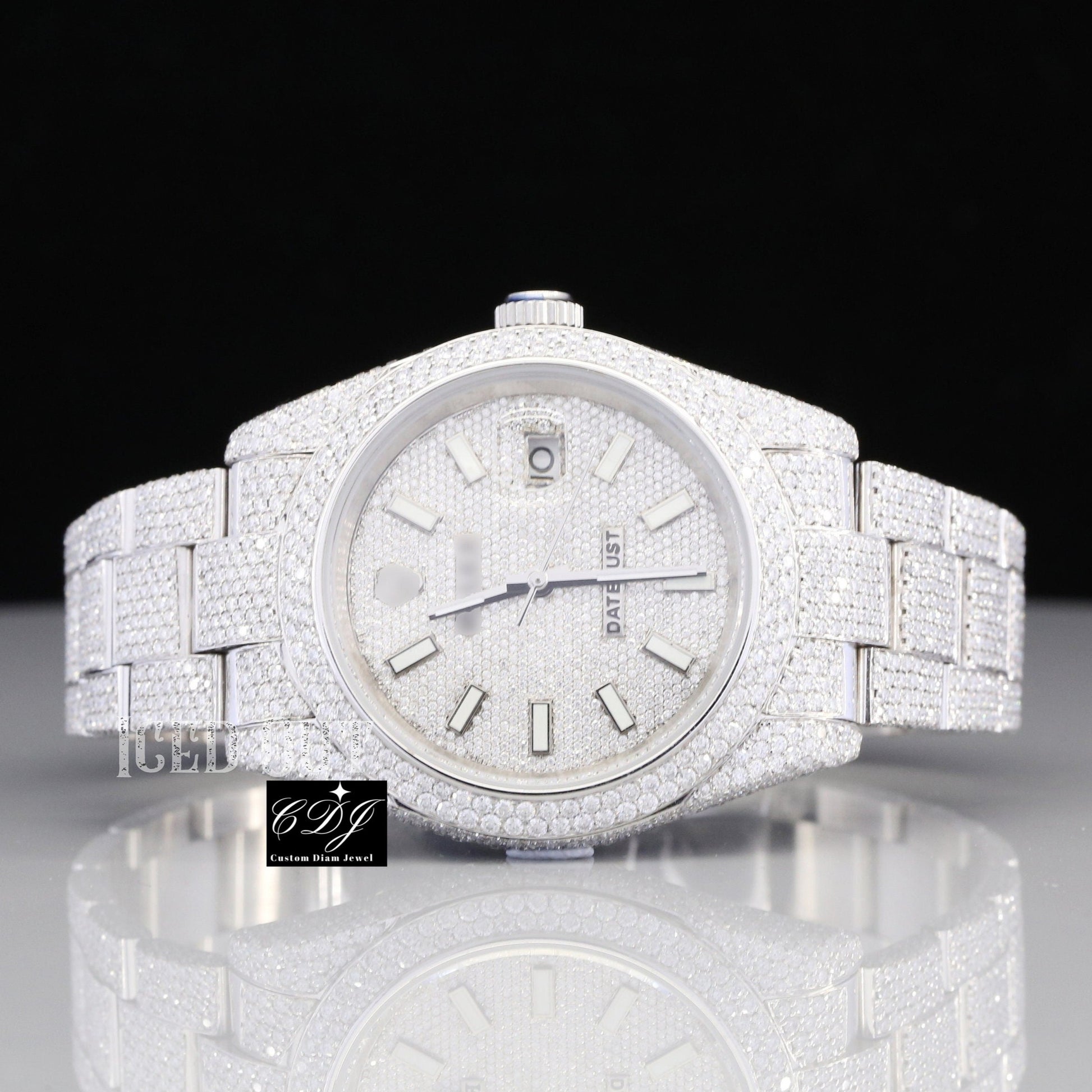 Full White Rolex Oyster Moissanite Studded Watch customdiamjewel