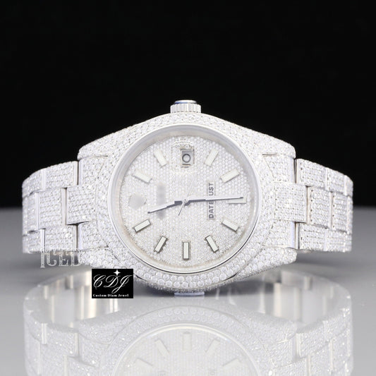 Full White Rolex Oyster Moissanite Studded Watch customdiamjewel