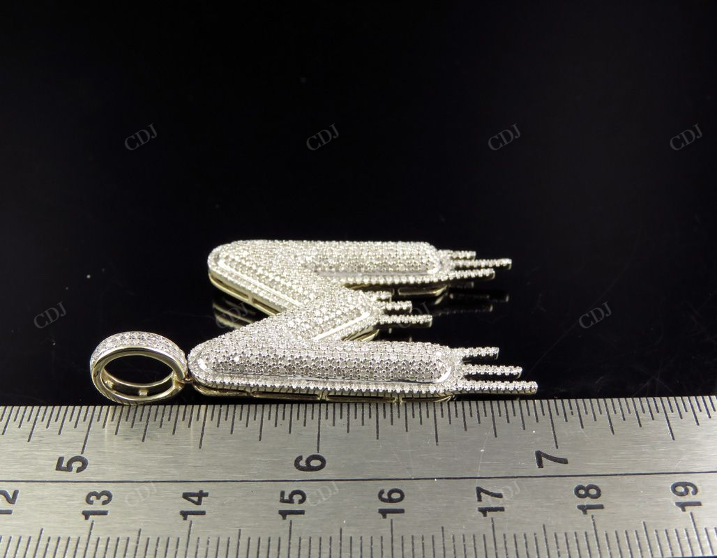 2" 1.7 CTW Real Diamond 10K Solid Gold Letter 'M' Initial Drip Pendant CustomDiamJewel