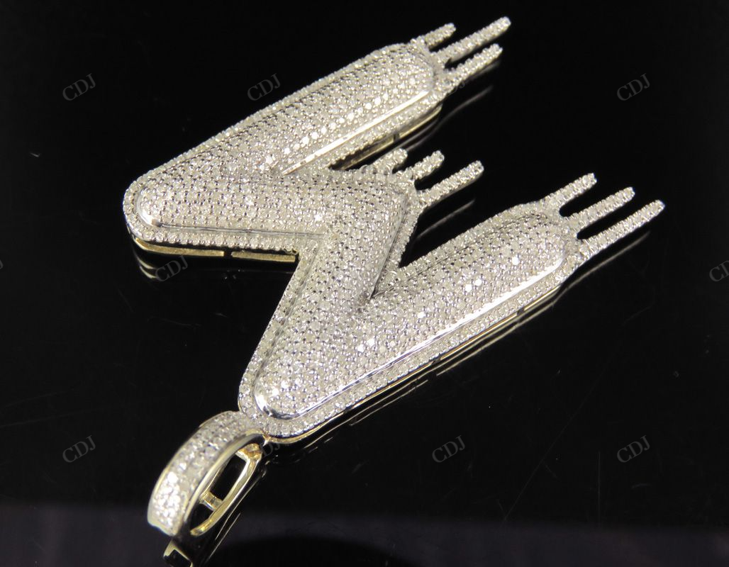 2" 1.7 CTW Real Diamond 10K Solid Gold Letter 'M' Initial Drip Pendant CustomDiamJewel
