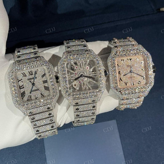Cartier Santos Moissanite Diamond Fully Iced Out Hip Hop Watches customdiamjewel