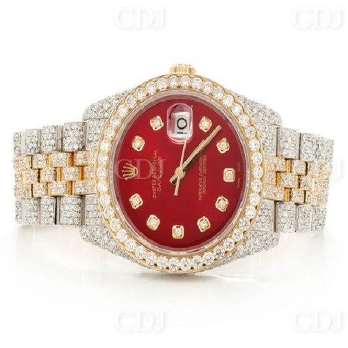 Elegant Custom Red Dial Jubilee Belt Two Tone Rolex Moissanite Watch customdiamjewel