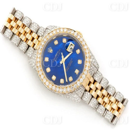 Blue Dial Rolex Moissanite Hip Hop Luxury Wrist Watch customdiamjewel