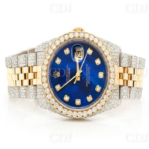 Men's Iced Out Blue Dial Hip Hop Gold Plated Diamond Watches Luxury Stylish Quartz Movement Style Fully Ice Busted Women Watches