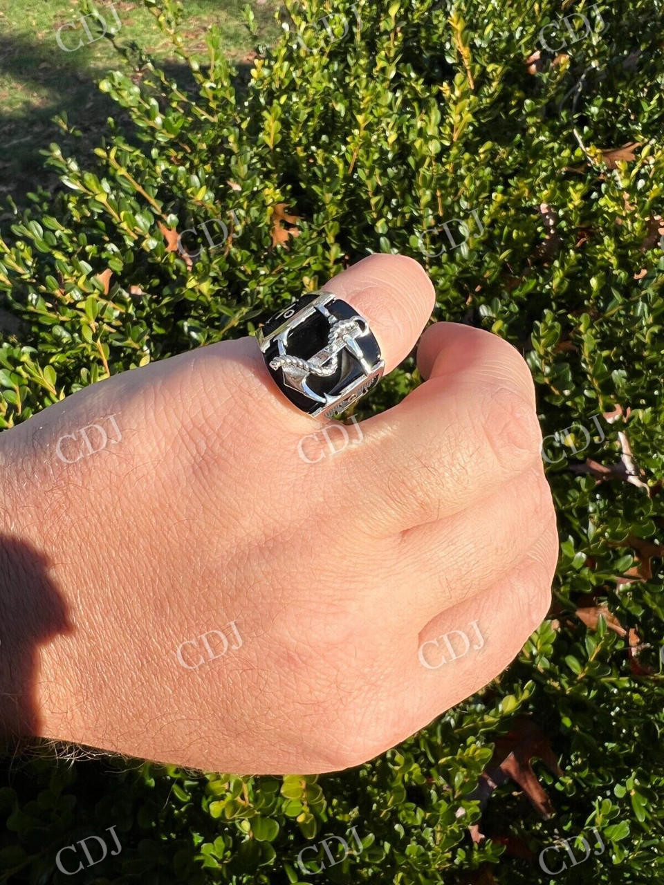 Black Onyx Anchor Sailor Maritime Ring  customdiamjewel   