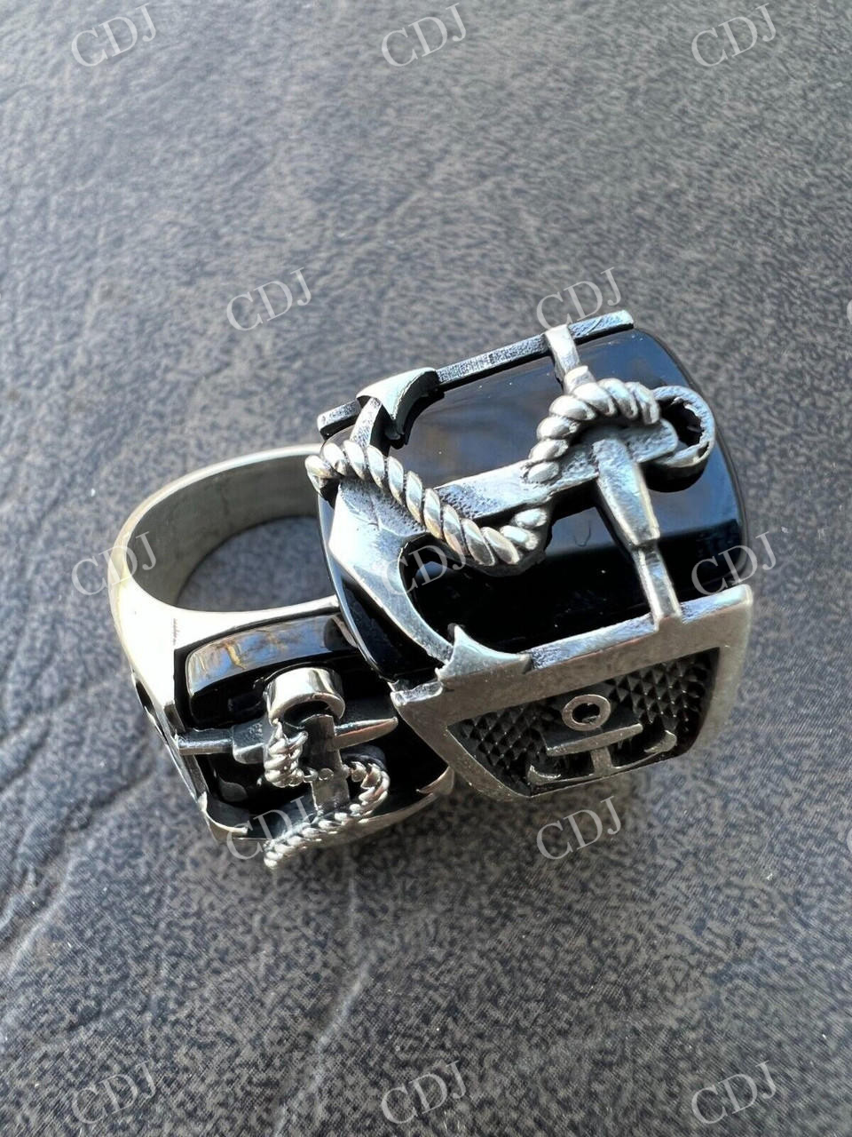Black Onyx Anchor Sailor Maritime Ring  customdiamjewel   