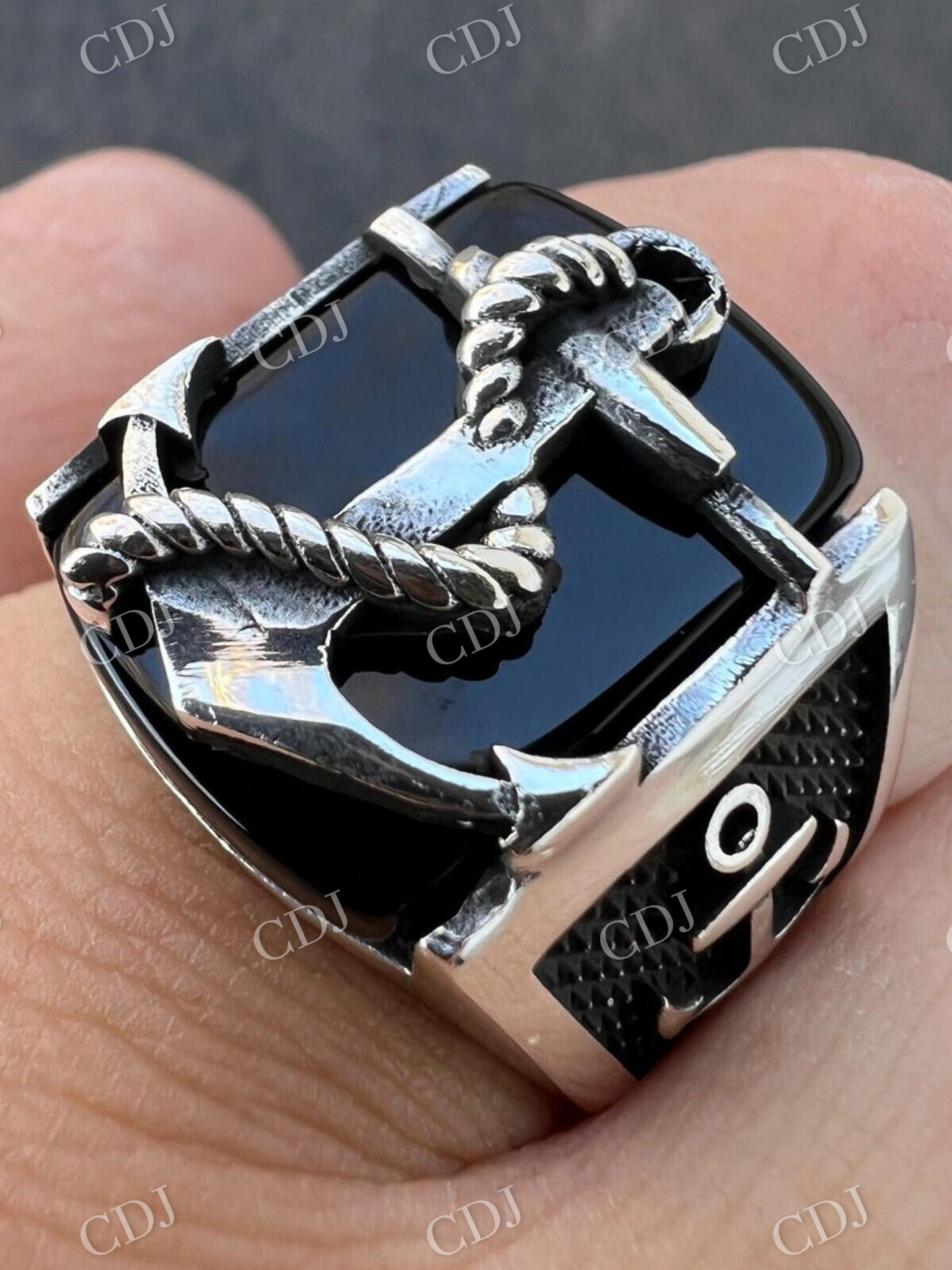 Black Onyx Anchor Sailor Maritime Ring  customdiamjewel   