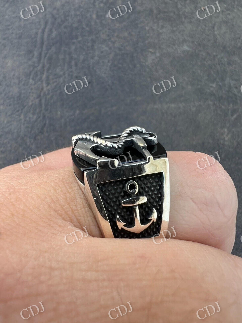 Black Onyx Anchor Sailor Maritime Ring  customdiamjewel   
