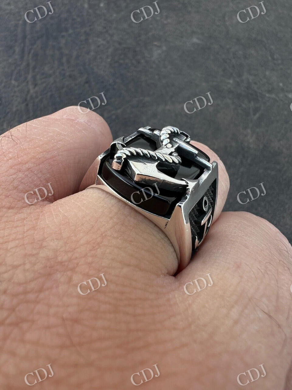 Black Onyx Anchor Sailor Maritime Ring  customdiamjewel   