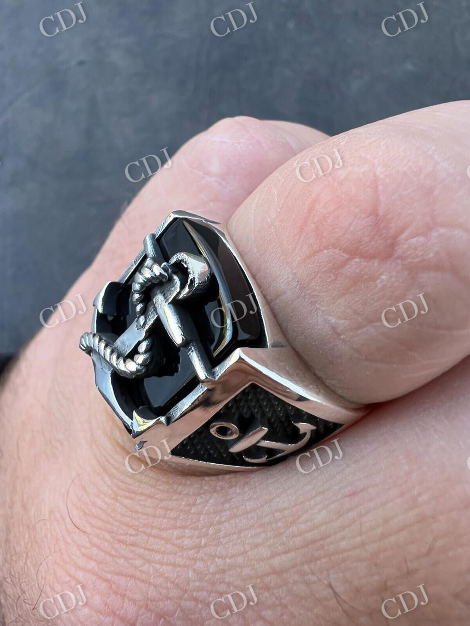 Black Onyx Anchor Sailor Maritime Ring  customdiamjewel   