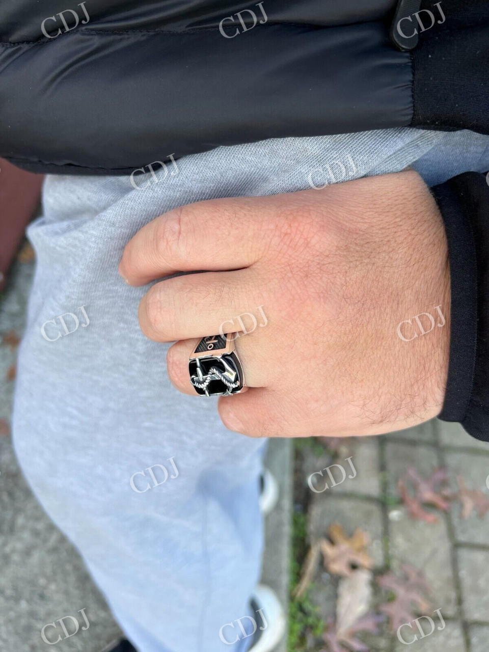 Black Onyx Anchor Sailor Maritime Ring  customdiamjewel   