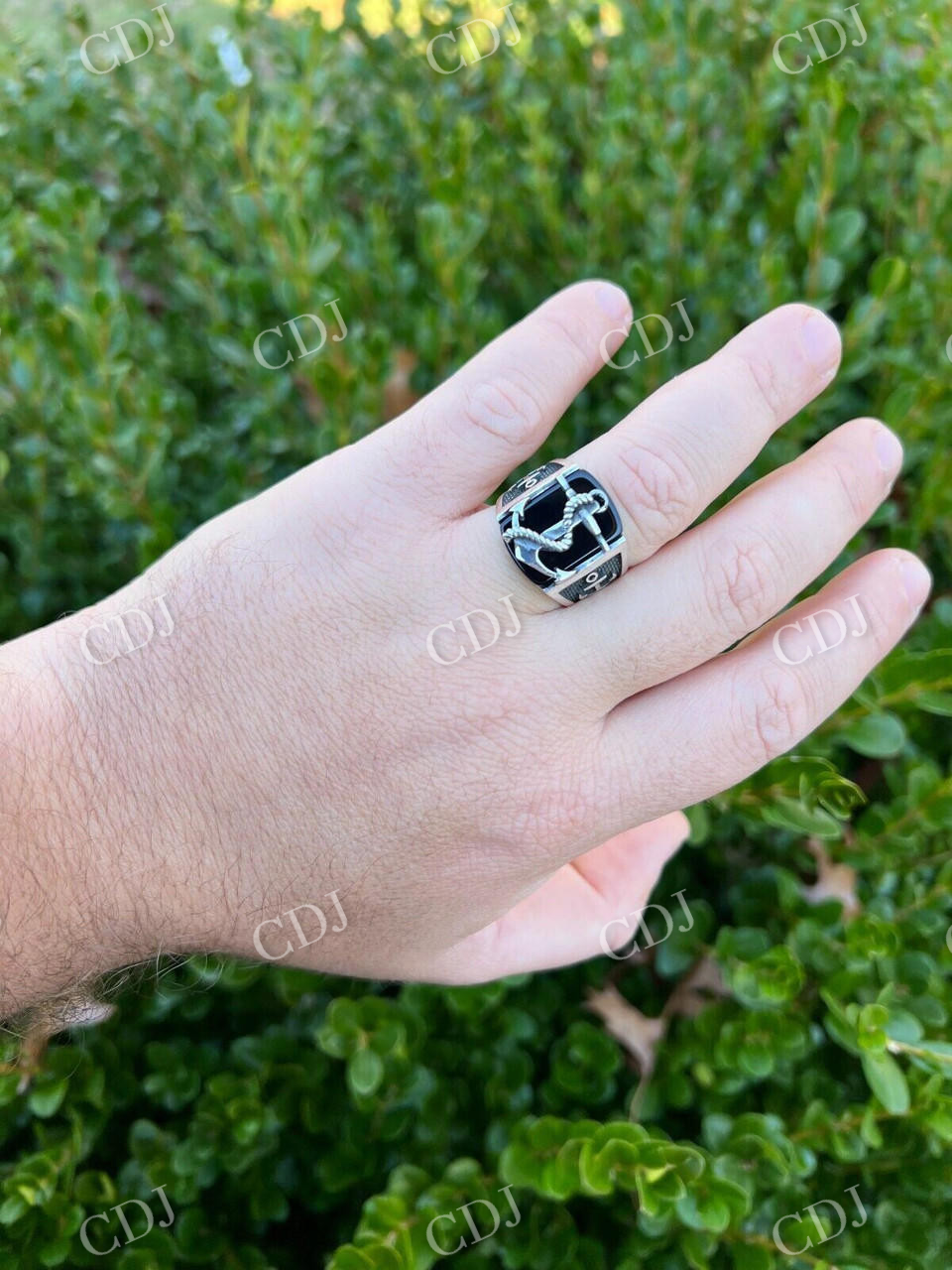 Black Onyx Anchor Sailor Maritime Ring  customdiamjewel   