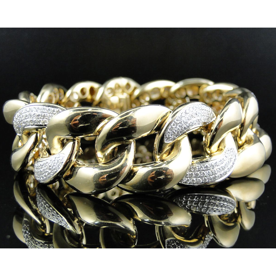 925 Sterling Silver Alternating Mens Cuban Bracelet hip hop jewelry customdiamjewel